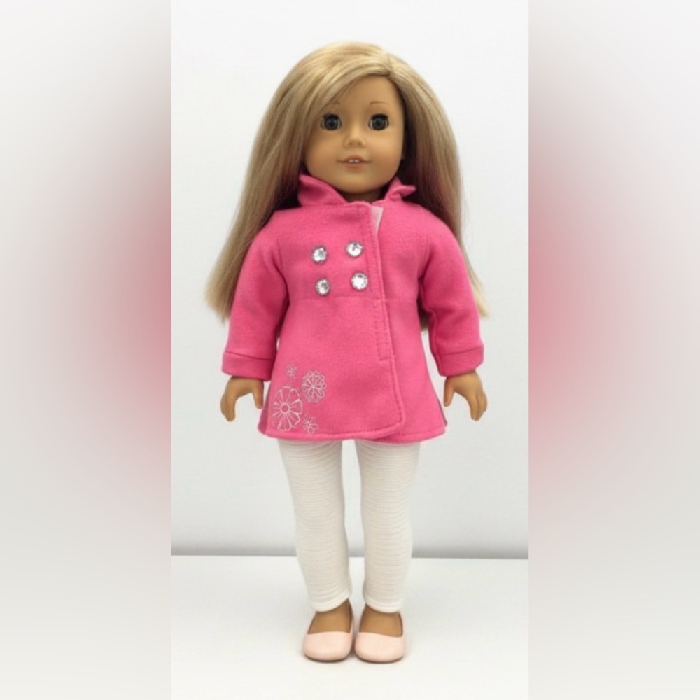 Retired American Girl Pretty Pink Coat Set Winter Jacket Tights 18" Doll